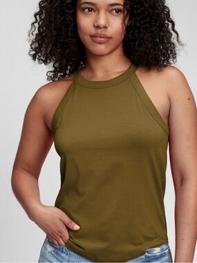 GAP Sleeveless Halter Neck Top in Oak Moss
